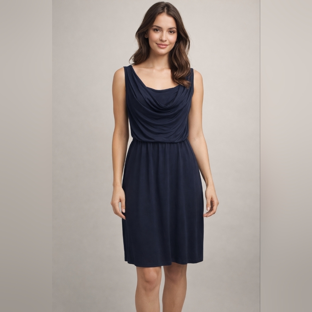 NWT Kenar Classic Black Cowl Front Sleeveless Dress sz S  #1017
